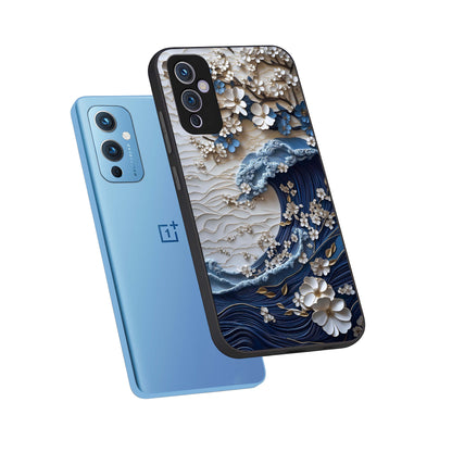  Blossom Wave Art phone case For OnePlus 9 showing premium glass back cover with detailed artwork