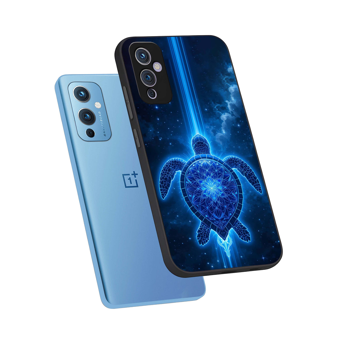  Blue Galaxy Turtle phone case For OnePlus 9 showing premium glass back cover with detailed artwork