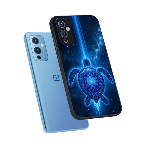  Blue Galaxy Turtle phone case For OnePlus 9 showing premium glass back cover with detailed artwork