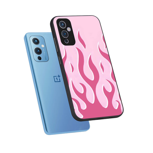  Blush Flame Energy phone case For OnePlus 9 showing premium glass back cover with detailed artwork