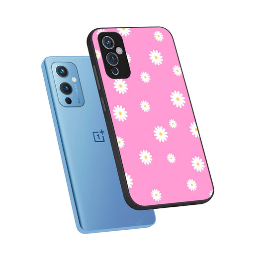  Bubblegum Daisy Pop phone case For OnePlus 9 showing premium glass back cover with detailed artwork