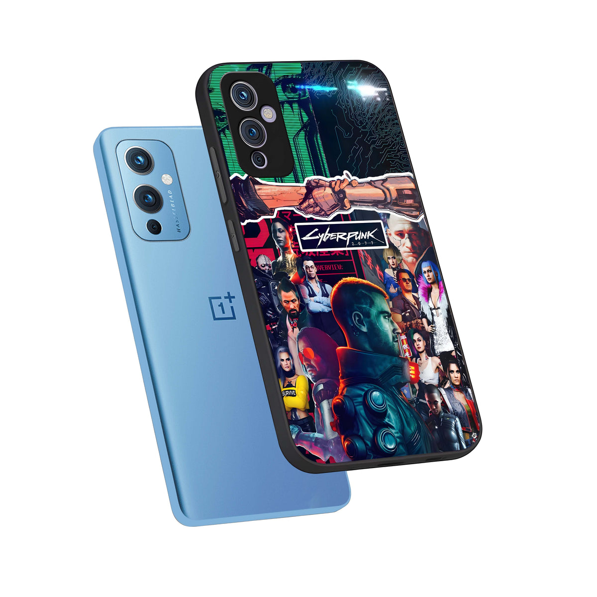  CYBERPUNK Legacy phone case For OnePlus 9 showing premium glass back cover with detailed artwork