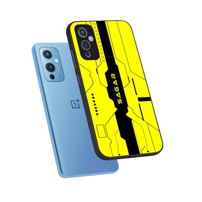  Circuit CYBERPUNK Custom Name phone case For OnePlus 9 showing premium glass back cover with detailed artwork