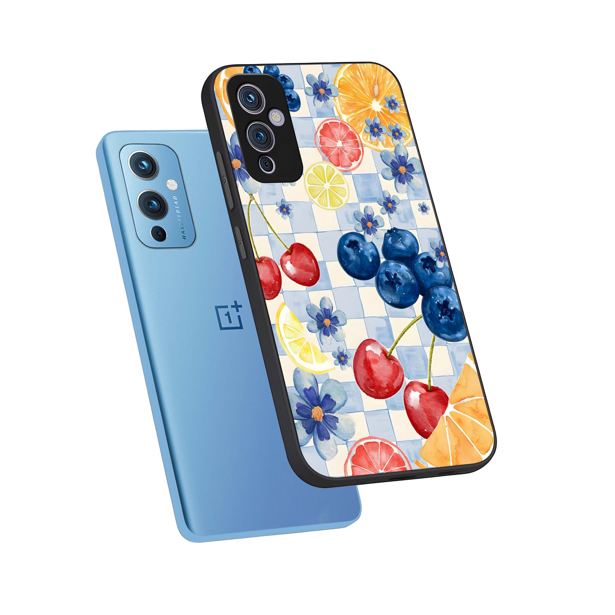  Citrus Bloom Joy phone case For OnePlus 9 showing premium glass back cover with detailed artwork