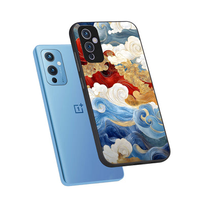  Colored Waves phone case For OnePlus 9 showing premium glass back cover with detailed artwork