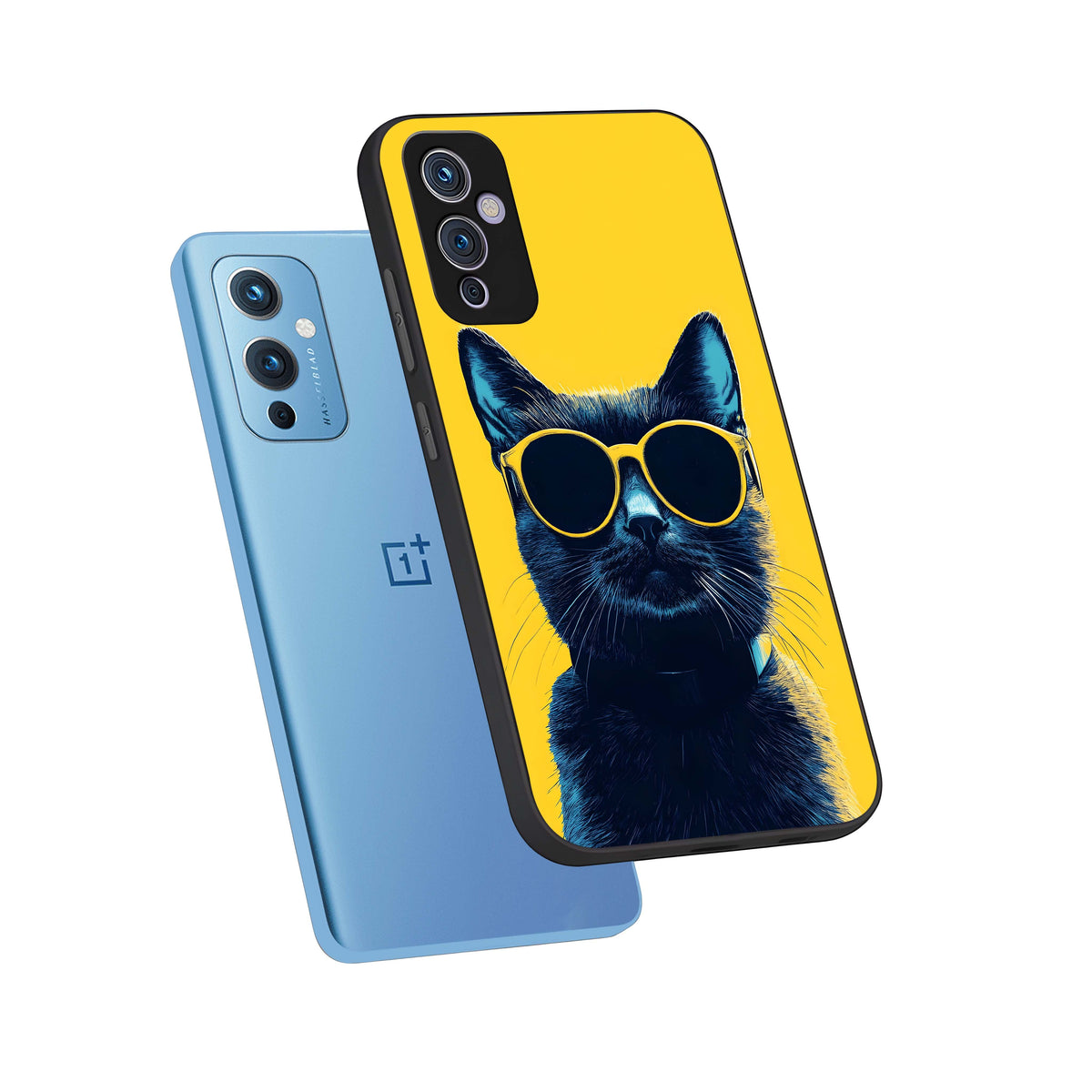  Cool Cat Vibes phone case For OnePlus 9 showing premium glass back cover with detailed artwork