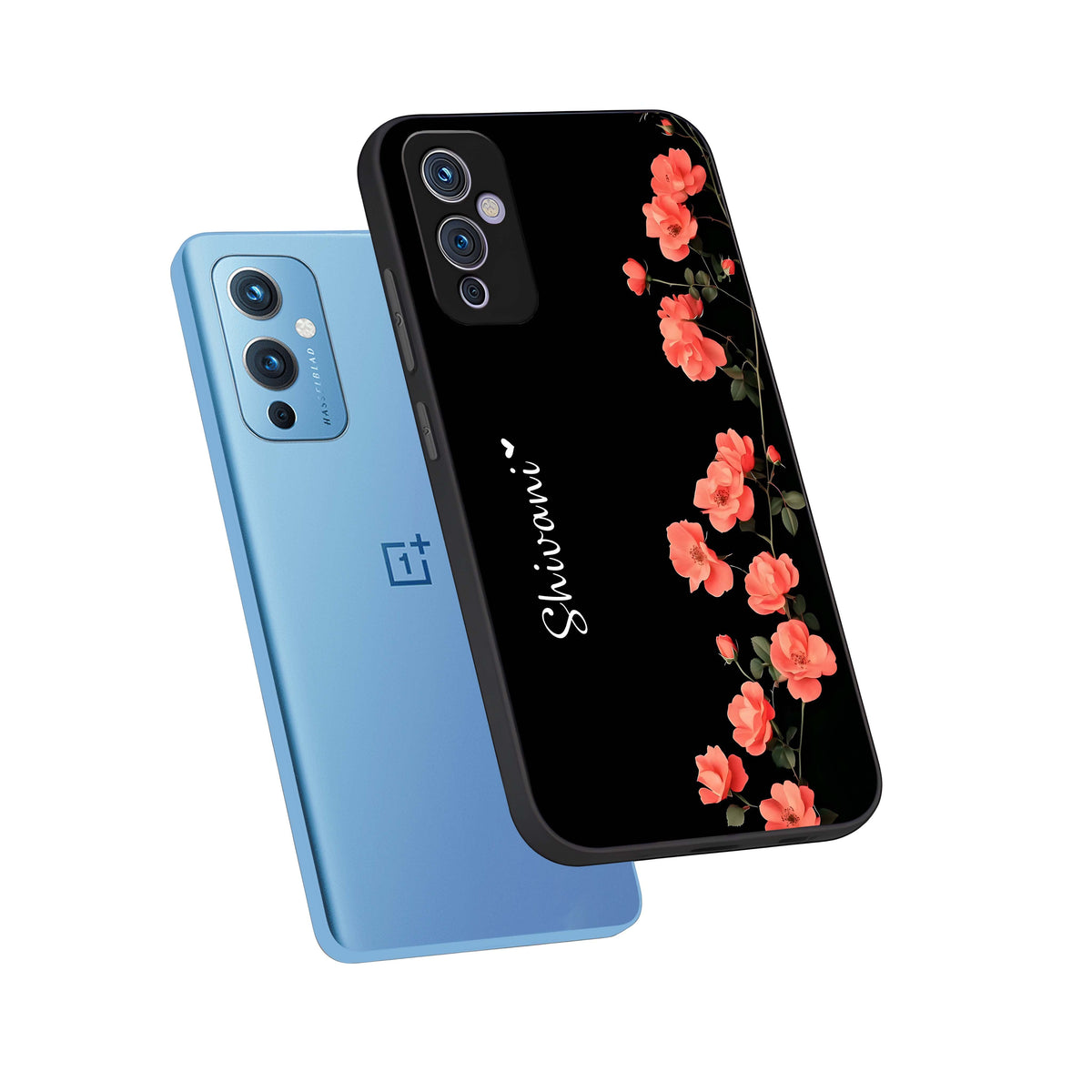  Crimson Bloom Grace Custom Name phone case For OnePlus 9 showing premium glass back cover with detailed artwork