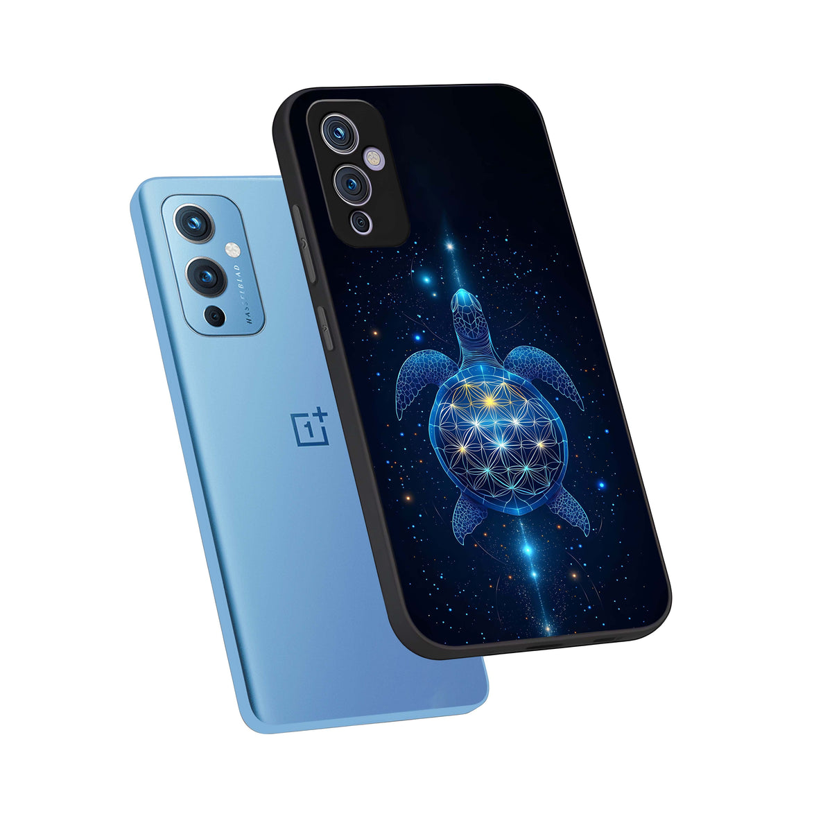  Crimson Blue Turtle phone case For OnePlus 9 showing premium glass back cover with detailed artwork
