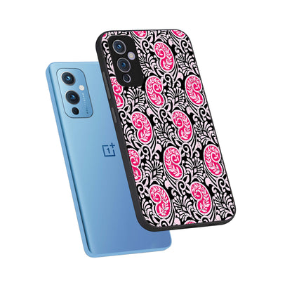  Crimson Paisley Charm phone case For OnePlus 9 showing premium glass back cover with detailed artwork