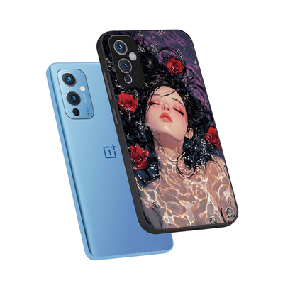  Crimson Rose Serenity phone case For OnePlus 9 showing premium glass back cover with detailed artwork