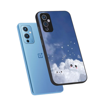  Cute Blossom Cloud phone case For OnePlus 9 showing premium glass back cover with detailed artwork