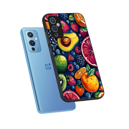  Cute Fruits Art phone case For OnePlus 9 showing premium glass back cover with detailed artwork
