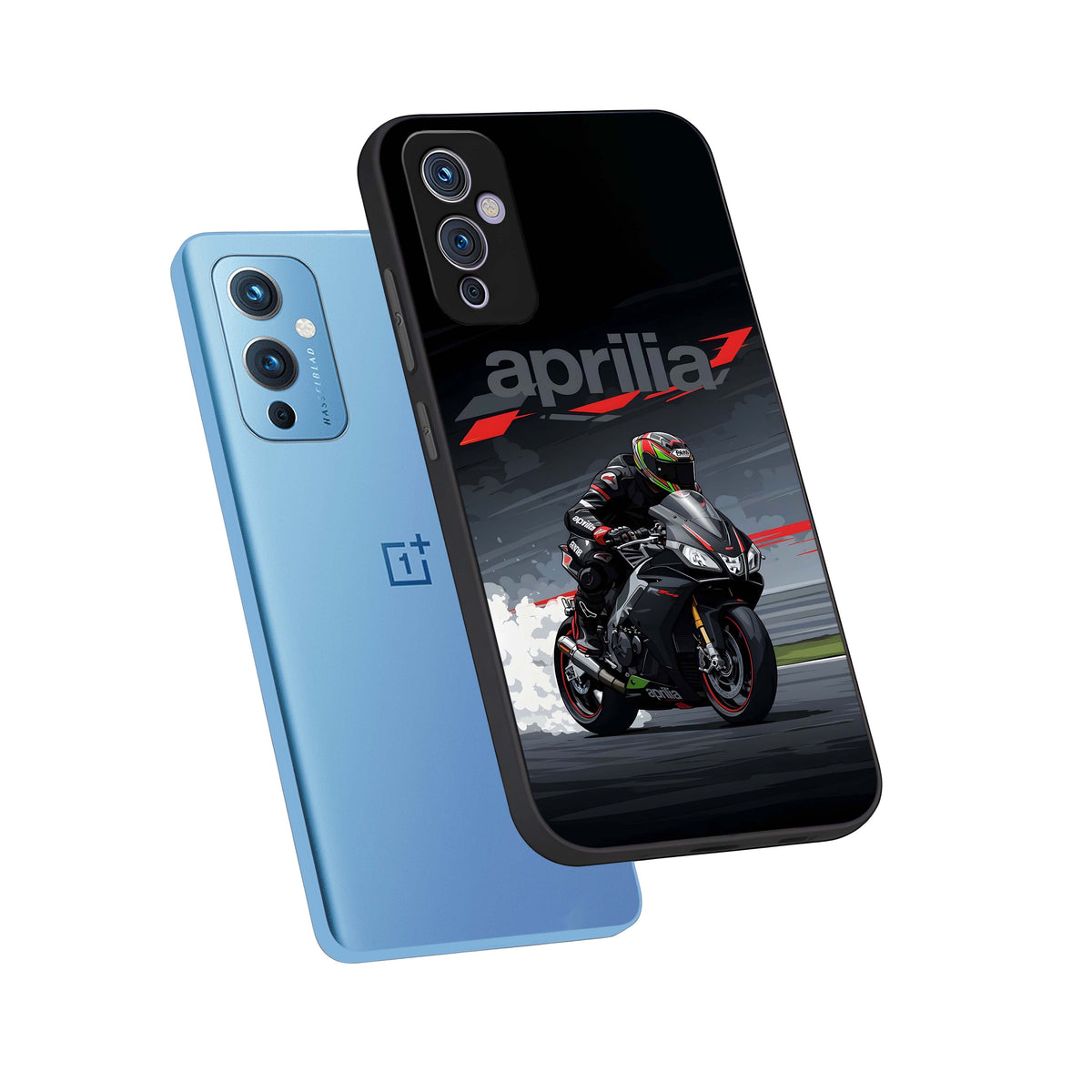  Dark Aprilla phone case For OnePlus 9 showing premium glass back cover with detailed artwork