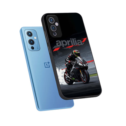  Dark Aprilla phone case For OnePlus 9 showing premium glass back cover with detailed artwork