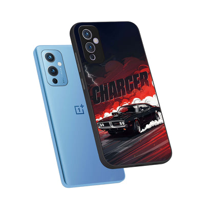  Dark Charger Fury phone case For OnePlus 9 showing premium glass back cover with detailed artwork