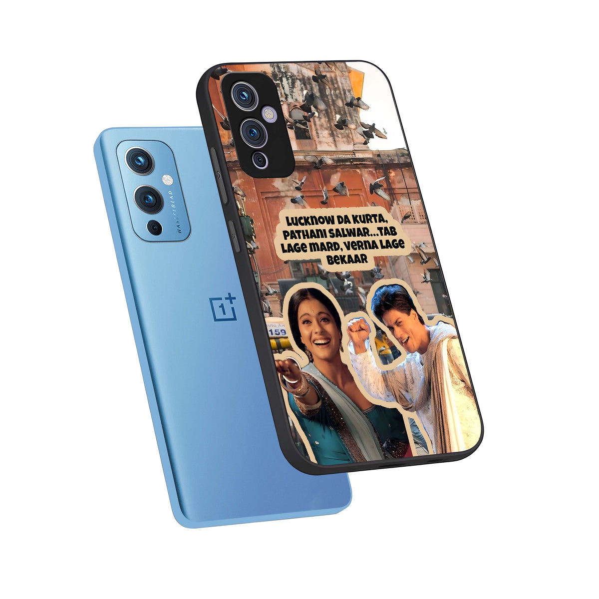  Desi Retro Vibes phone case For OnePlus 9 showing premium glass back cover with detailed artwork