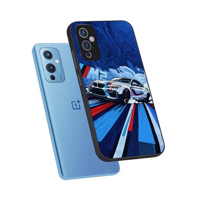  Drift Power Rush phone case For OnePlus 9 showing premium glass back cover with detailed artwork