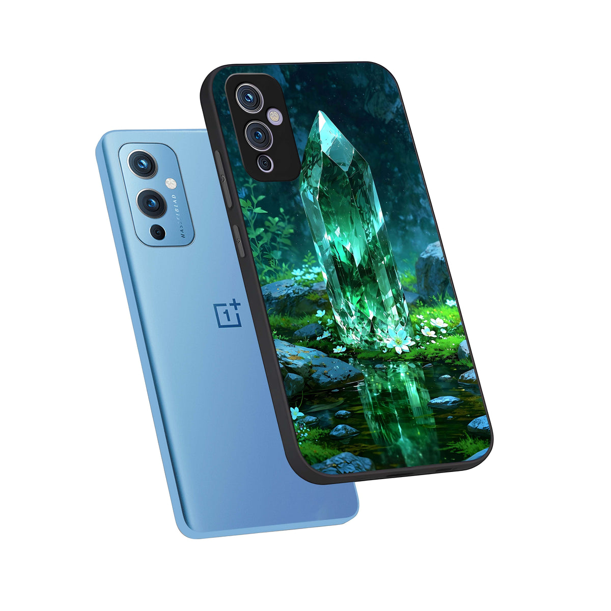  Emerald Light Crystal phone case For OnePlus 9 showing premium glass back cover with detailed artwork