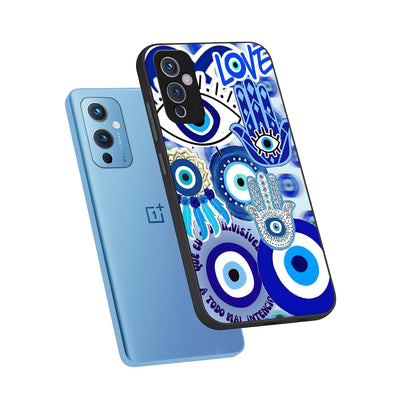  Evil Eyes Dream phone case For OnePlus 9 showing premium glass back cover with detailed artwork