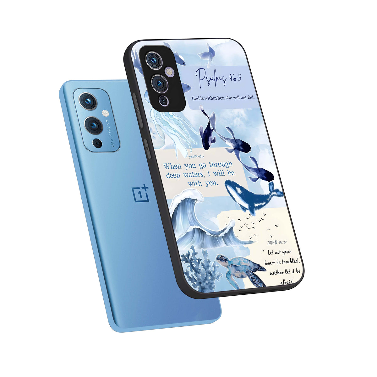  Faithful Ocean Promise phone case For OnePlus 9 showing premium glass back cover with detailed artwork