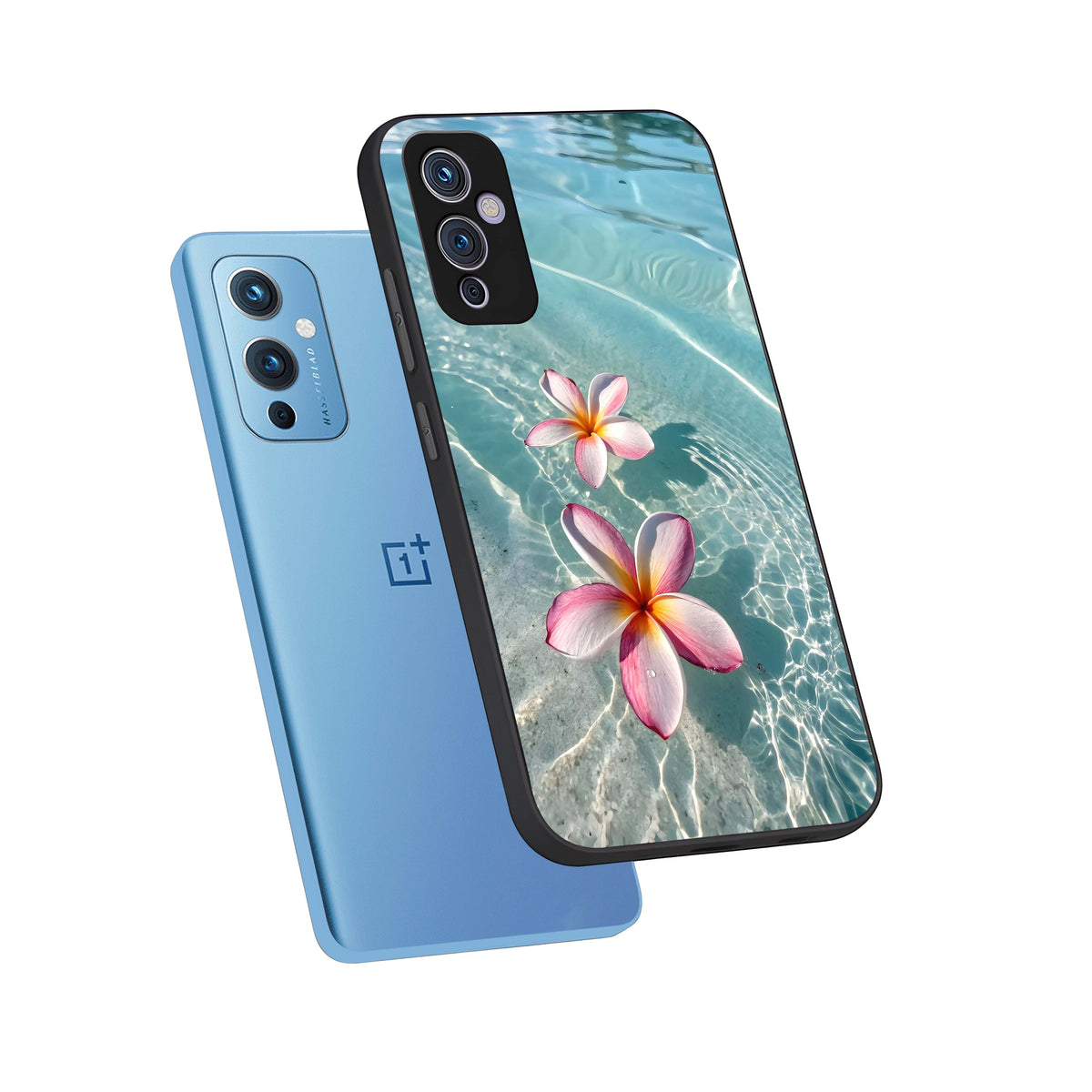  Floating Bloom Bliss phone case For OnePlus 9 showing premium glass back cover with detailed artwork