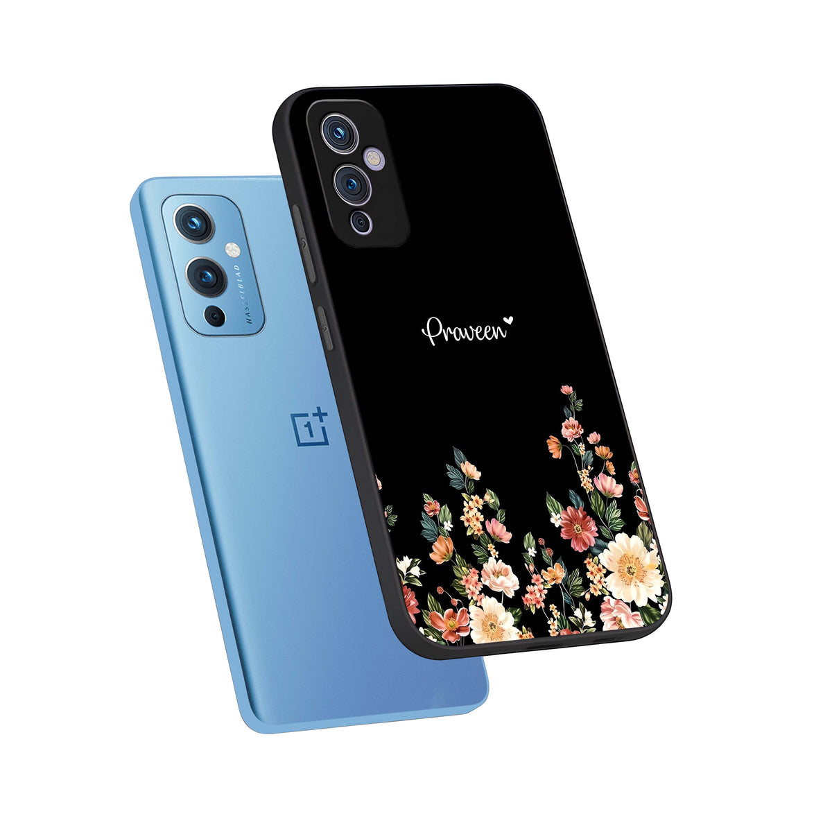  Floral Design Personalized Custom Name phone case For OnePlus 9 showing premium glass back cover with detailed artwork