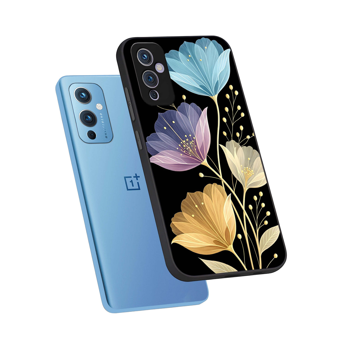  Flower Bloom Glow phone case For OnePlus 9 showing premium glass back cover with detailed artwork