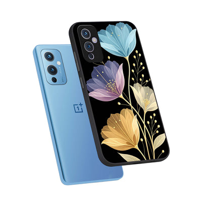  Flower Bloom Glow phone case For OnePlus 9 showing premium glass back cover with detailed artwork