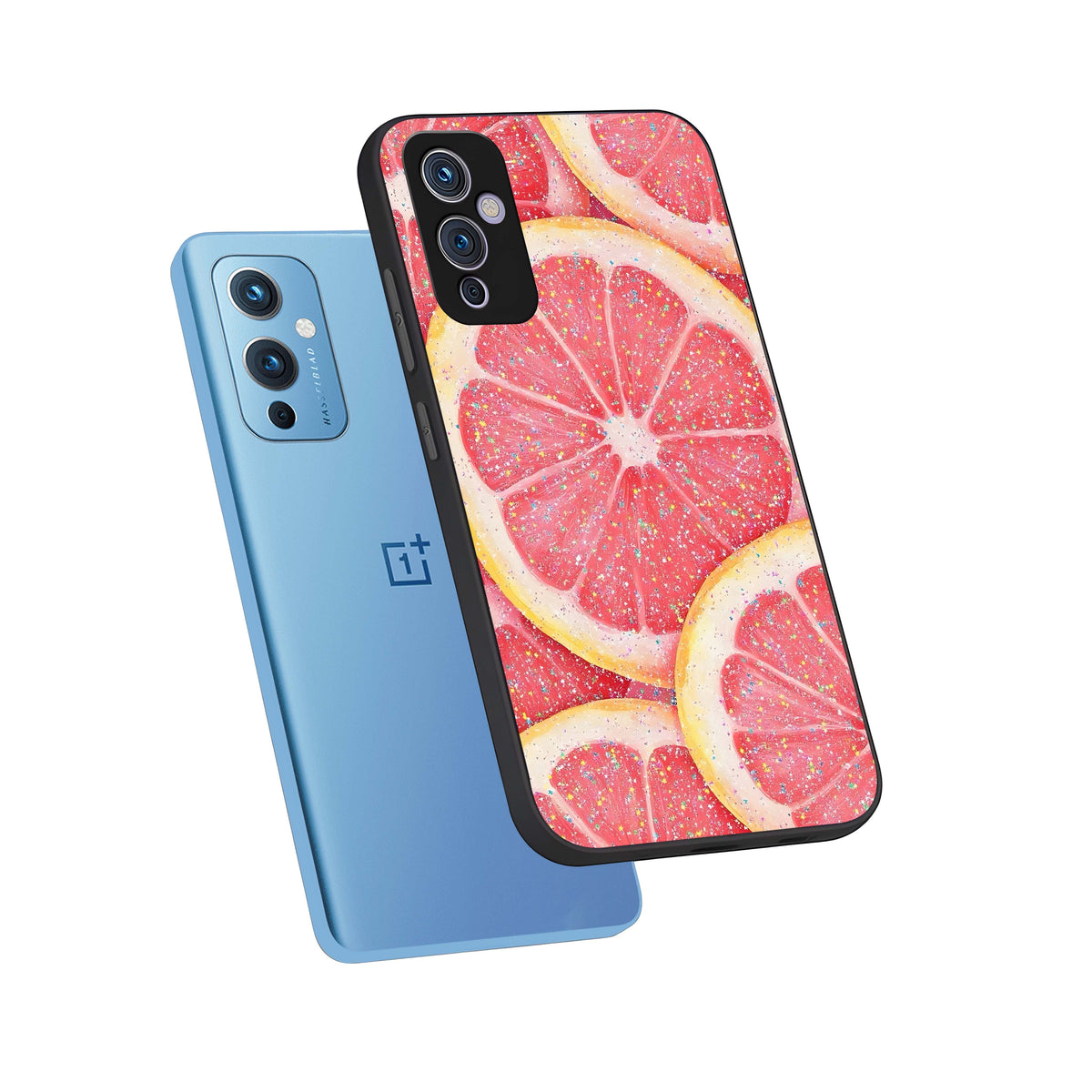  Glitter Grapefruit phone case For OnePlus 9 showing premium glass back cover with detailed artwork