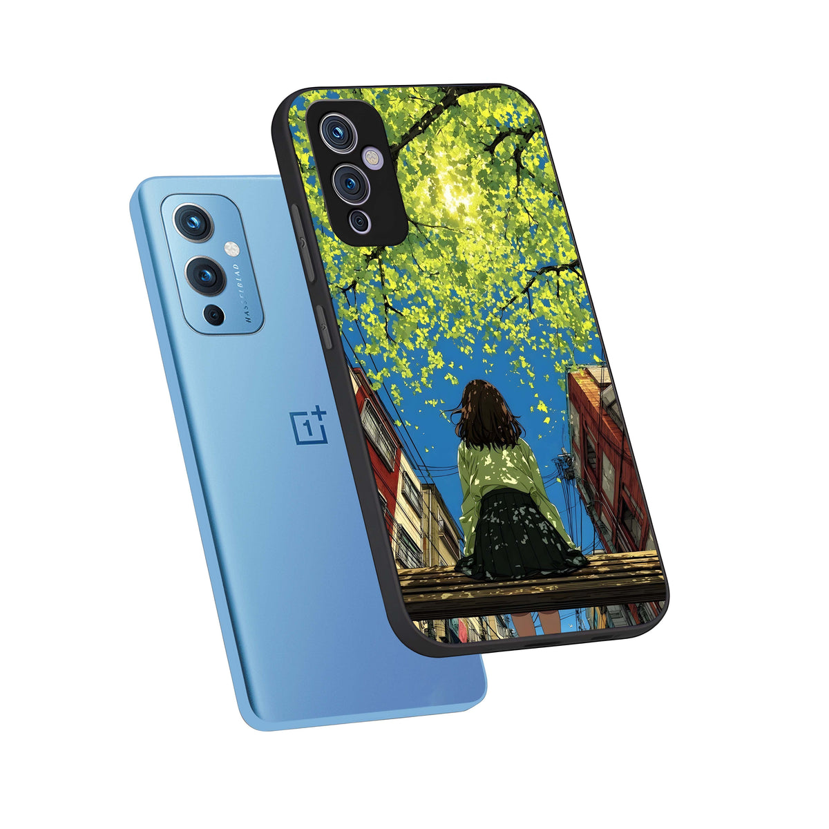  Golden Leaves Glow phone case For OnePlus 9 showing premium glass back cover with detailed artwork