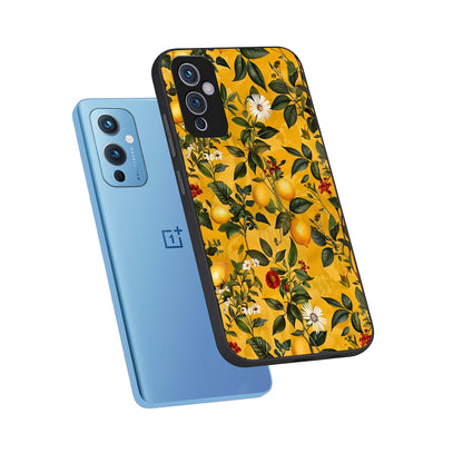 Golden Lemon Field phone case For OnePlus 9 showing premium glass back cover with detailed artwork