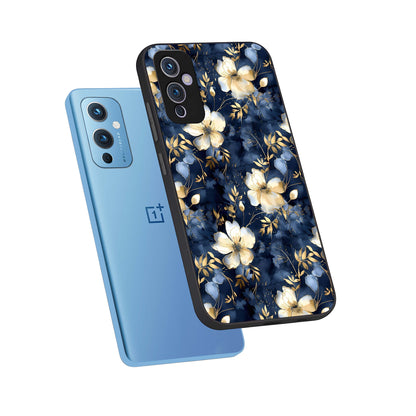  Golden Midnight Bloom phone case For OnePlus 9 showing premium glass back cover with detailed artwork