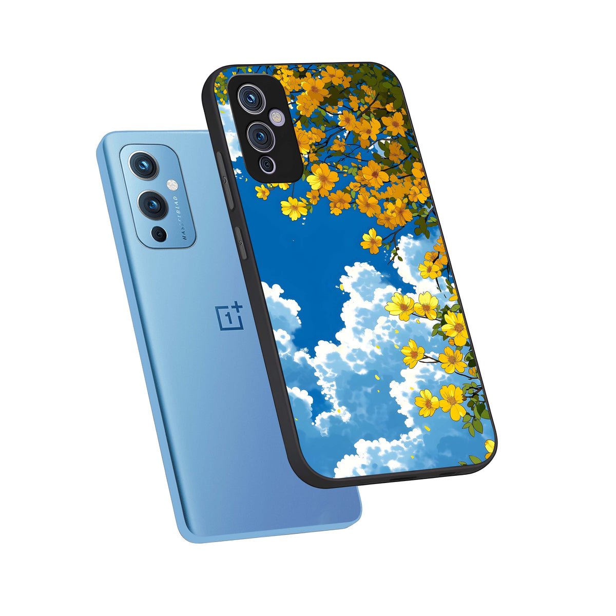  Golden Petal Sky phone case For OnePlus 9 showing premium glass back cover with detailed artwork