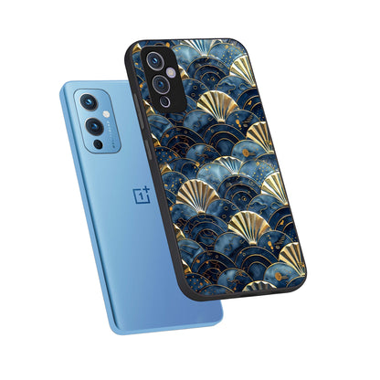  Golden Wave Luxe phone case For OnePlus 9 showing premium glass back cover with detailed artwork