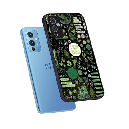  Green Mandala Pattern phone case For OnePlus 9 showing premium glass back cover with detailed artwork