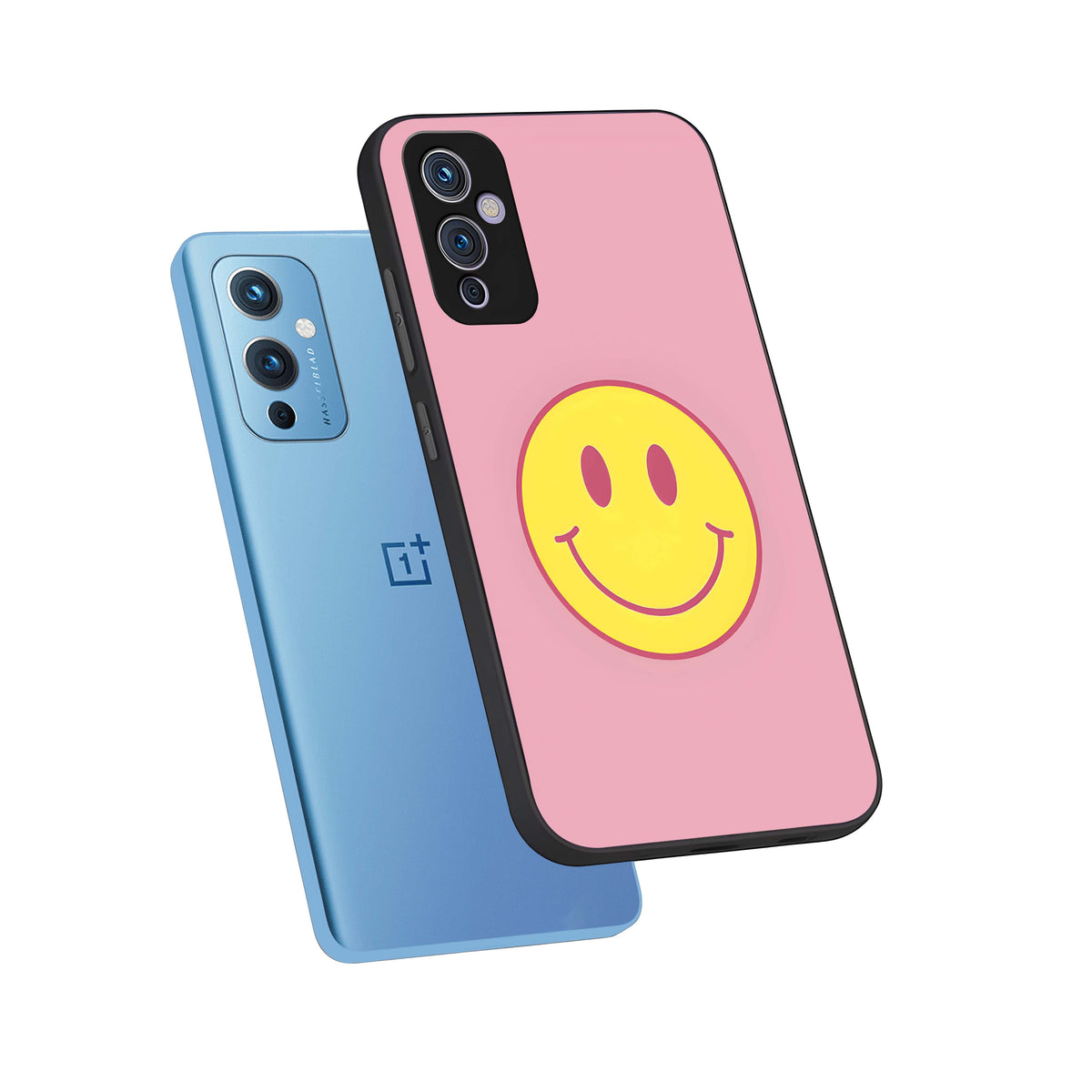  Happy Pink Mood phone case For OnePlus 9 showing premium glass back cover with detailed artwork