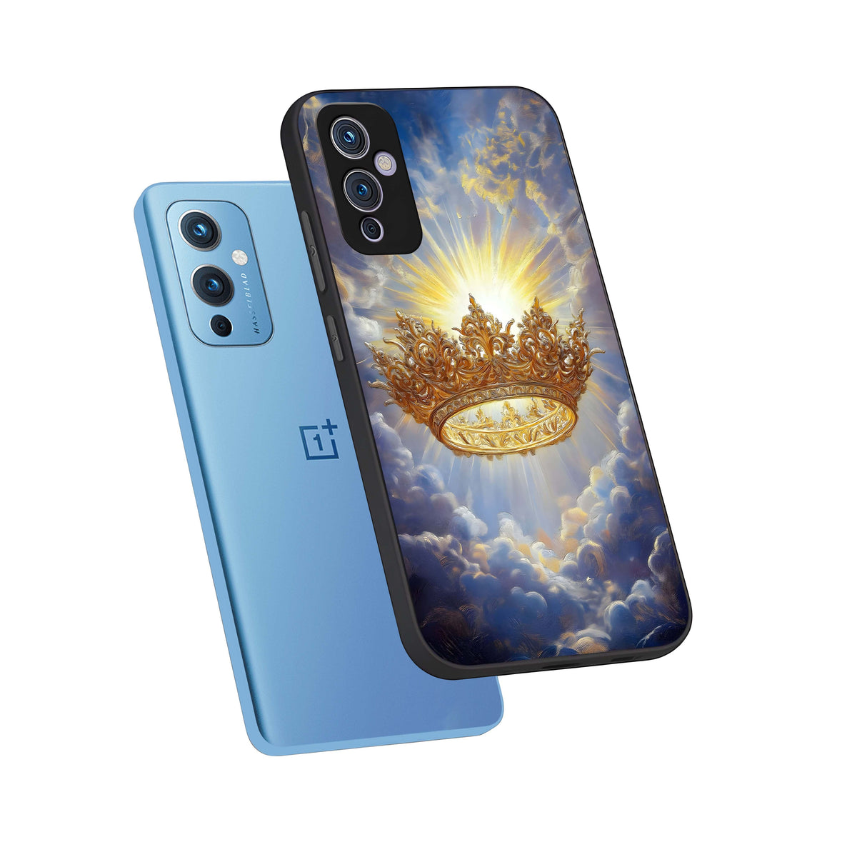  Heavenly Crown Light phone case For OnePlus 9 showing premium glass back cover with detailed artwork