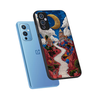  Heavenly Moon Path phone case For OnePlus 9 showing premium glass back cover with detailed artwork