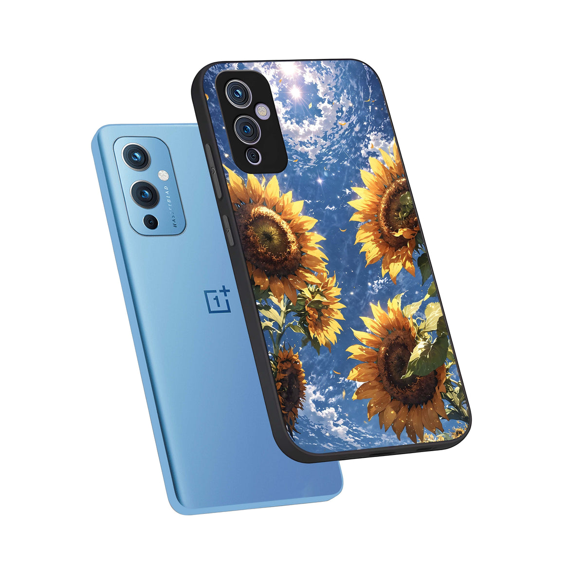  Heavenly Sunflower Rise phone case For OnePlus 9 showing premium glass back cover with detailed artwork
