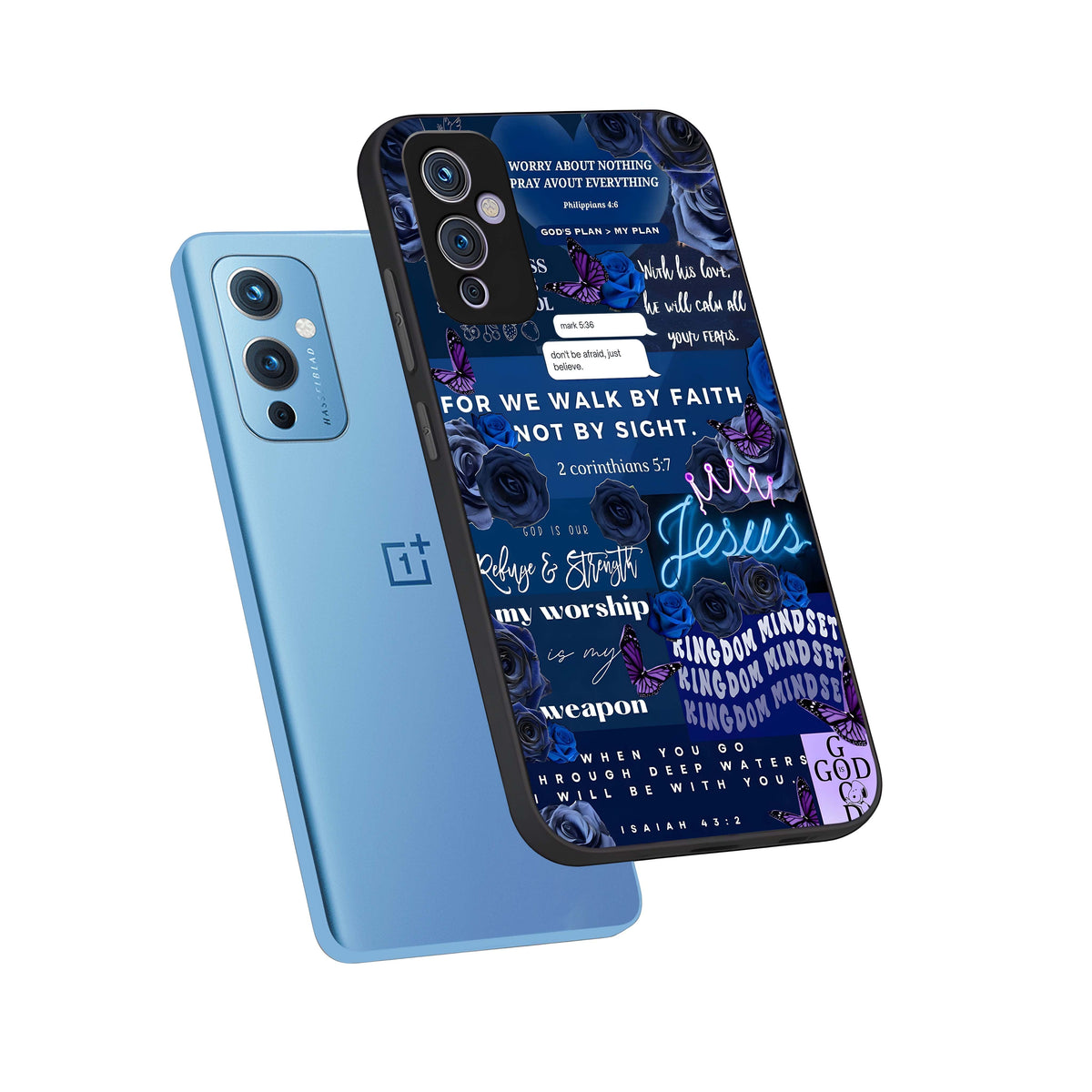  Kingdom Faith Glow phone case For OnePlus 9 showing premium glass back cover with detailed artwork