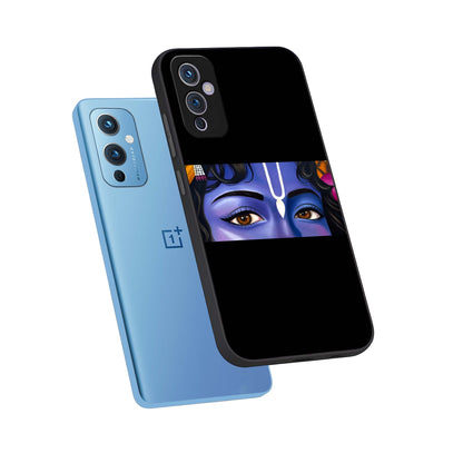  Krishna Eye phone case For OnePlus 9 showing premium glass back cover with detailed artwork