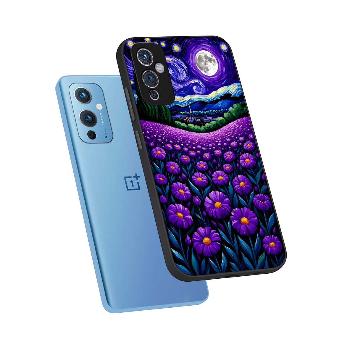  Lavender Moon Field phone case For OnePlus 9 showing premium glass back cover with detailed artwork