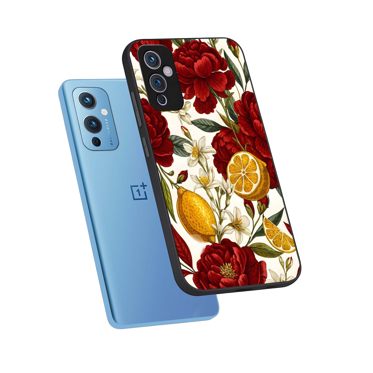 Lemon Rose Charm phone case For OnePlus 9 showing premium glass back cover with detailed artwork