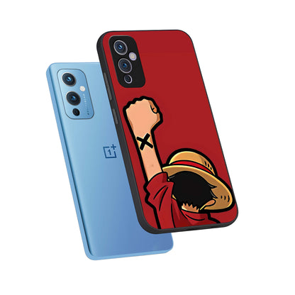  Luffy X Spirit phone case For OnePlus 9 showing premium glass back cover with detailed artwork