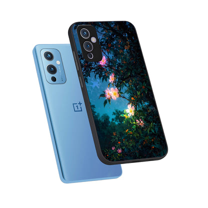  Midnight Bloom Glow phone case For OnePlus 9 showing premium glass back cover with detailed artwork