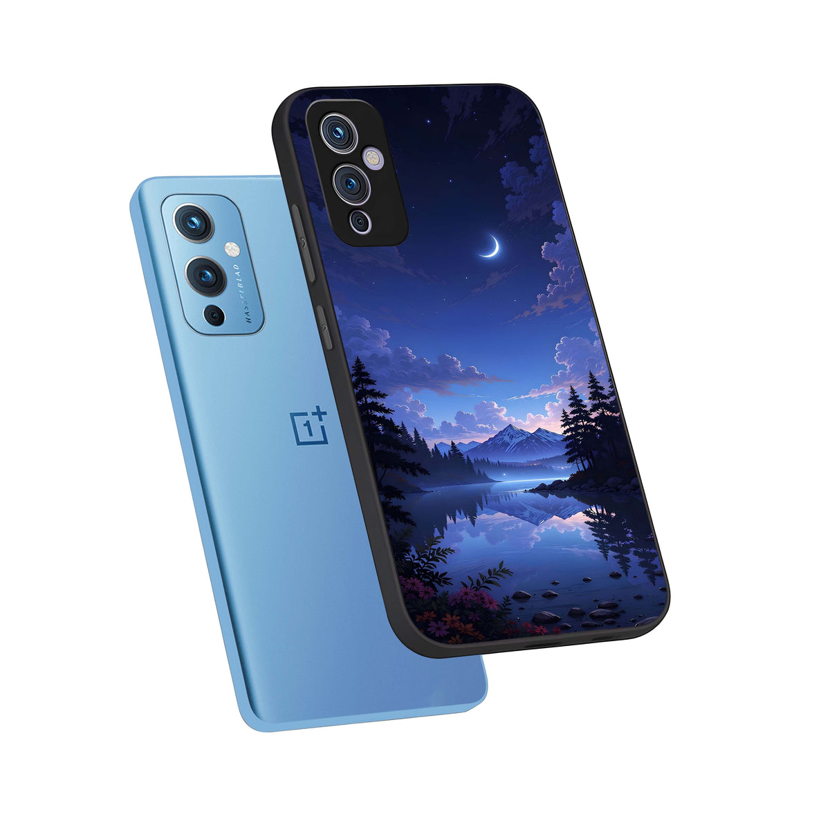  Midnight Lake Peace phone case For OnePlus 9 showing premium glass back cover with detailed artwork