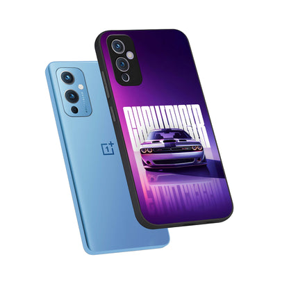  Midnight Muscle Ride phone case For OnePlus 9 showing premium glass back cover with detailed artwork