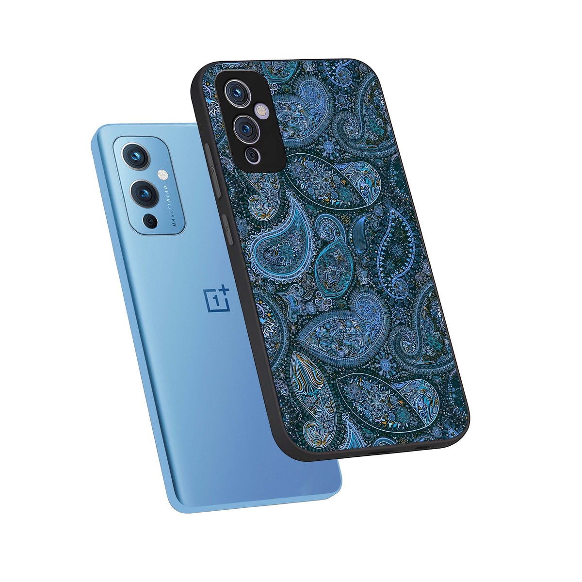  Midnight Paisley Glow phone case For OnePlus 9 showing premium glass back cover with detailed artwork