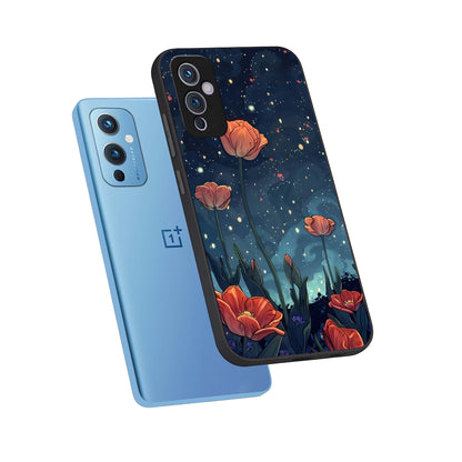  Midnight Tulip Glow phone case For OnePlus 9 showing premium glass back cover with detailed artwork