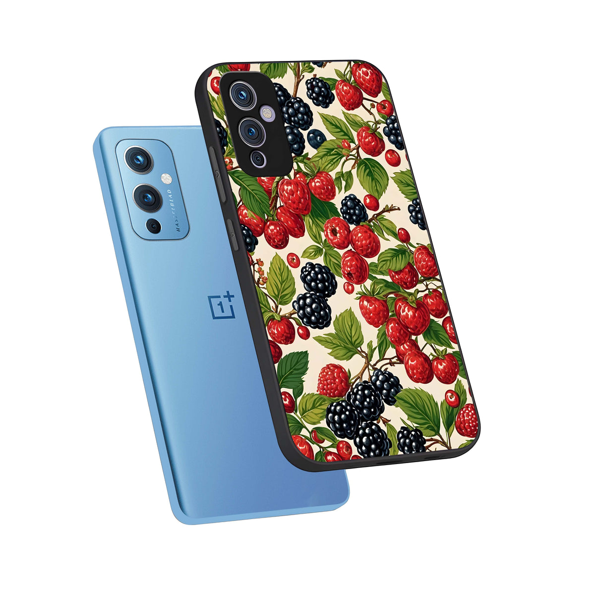  Mixed Berry Collage phone case For OnePlus 9 showing premium glass back cover with detailed artwork